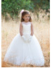 Beaded Ivory Lace Tulle Flower Girl Dress Ball Gown